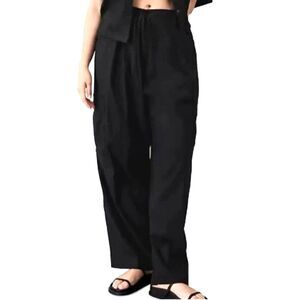 Athleta Paradise Straight Leg Cargo Pants Women XL Black Linen Blend Travel NWOT
